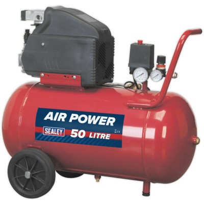 50 Litre Direct Drive Air Compressor - 2hp Motor - Automatic Pressure Cut-Out 
